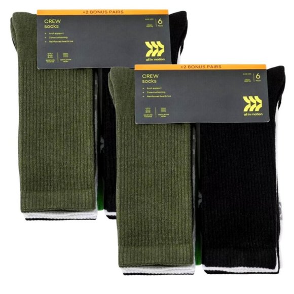 All In Motion Other - 2pack All In Motion Men's Crew Socks 8 Pack size 6-12 (16 pairs in total)